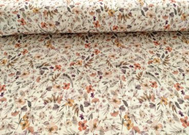 Rippjersey Lara, fabric with flowers ecru brown, Ribjersey