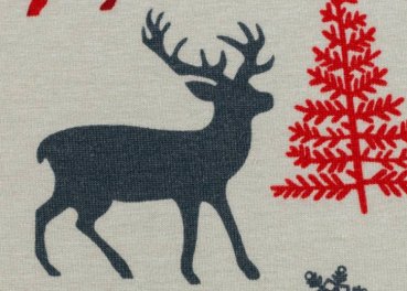 Rudolph Weihnachtsstoff French Terry, ein Sweatstoff in zartem grau mit Rehen