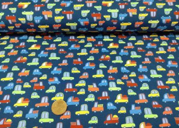 Rush Hour dark blue fabric with small vehicles Hilco