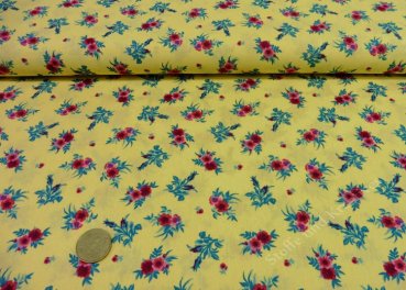 Sarah yellow cotton poplin small flowers