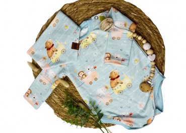 Sky Parade Hilco French Terry Babystoff Meterware mit Tierkindern, Designbeispiel