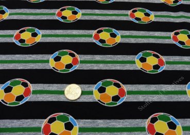 Soccer Game Stripes black grey Hilco fabric for kids