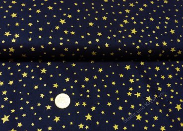 Sternenhimmel klein, dunkelblauer Weihnachtsstoff mit goldenen Sternen, Baumwolle Webware