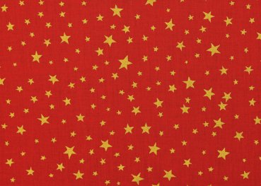 Sternenhimmel klein red christmas fabric with golden stars