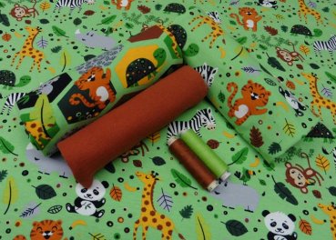 Fabric set Ben green rust red 2 x jersey and wristband plus 2 x sewing thread for kids
