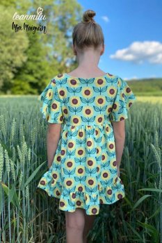 Sunflowerli mint or salmon pinkjersey Hilco fabric for kids and adults with sunflowers by Mia Maigrün