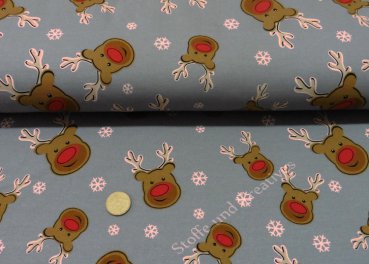 Sweaty elk xmas fabric grey french terry