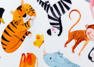 Tomke animals French Terry white fabric for children by Swafing