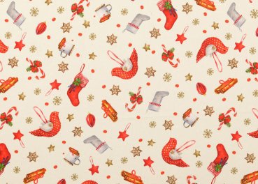 Preview: Weihnachtsallerlei Weihnachtsstoff ecru Baumwolle Webware Meterware 50 cm Preview: Weihnachtsallerlei Weihnachtsstoff ecru Baumwolle Webware Meterware 50 cm