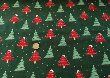 Weihnachtsbäume christmas fabric red with christmas trees