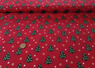 Weihnachtswald christmas fabric red with christmas trees