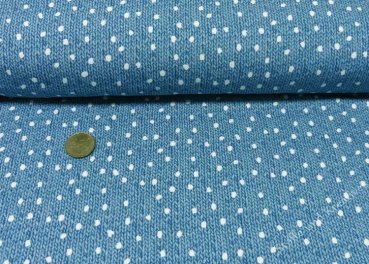 Wood Knit blau Hilco Sweatshirtstoff in Strickoptik mit Punkten Kinderstoff Meterware als French Terry