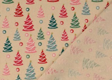 XMAS Pastell Canvas ecru christmas fabric with christmas trees