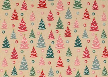 XMAS Pastell Canvas ecru christmas fabric with christmas trees