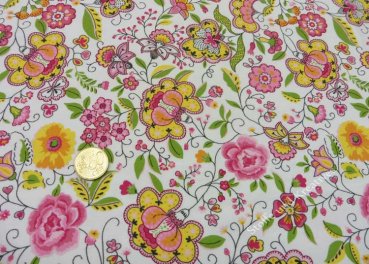 Zagala Summer white French Terry Hilco fabric for kids with flowers