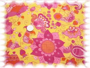 lina cotton print flowers butterflies and hearts yellow