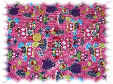 Eulenfamilie cotton print owls  fuchsia