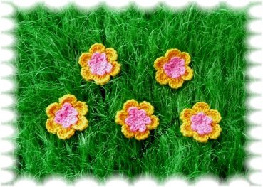 "Häkelblumen" crochet flower yellow, pink