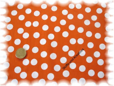 Punktestoff  Popeline/Baumwolle  orange, weiß 15 mm