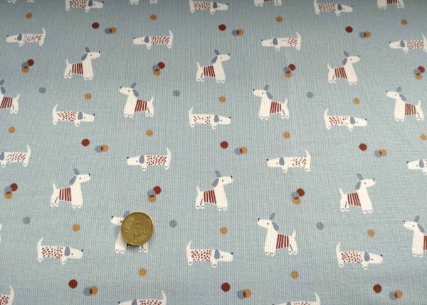 Andino dusty blue Hilco fine corduroy, baby corduroy with dogs