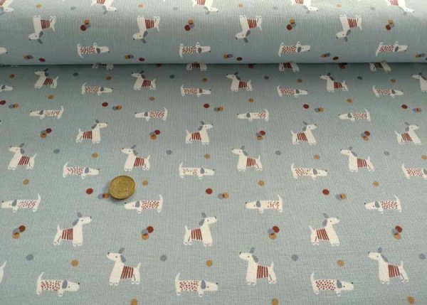 Andino dusty blue Hilco fine corduroy, baby corduroy with dogs