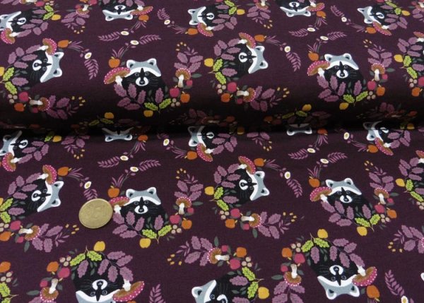 Animals in the forest plum fabric for children by Hilco