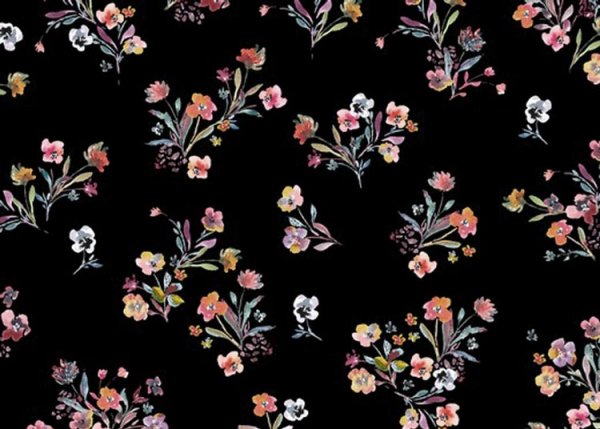 Annabell black cotton poplin small flowers