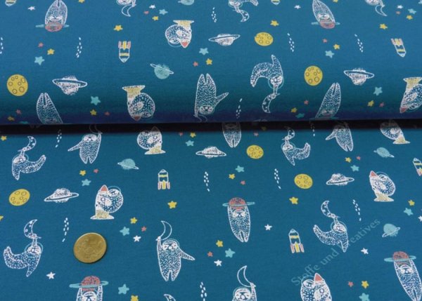 Anton Biostoff in blau Kinderstoff mit Weltraummotiven