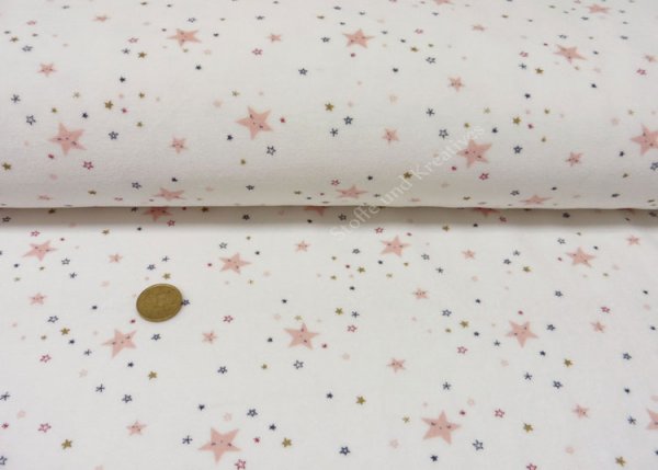 Celia Starry Sky Nicky ecru salmon fabric for kids by Hilco