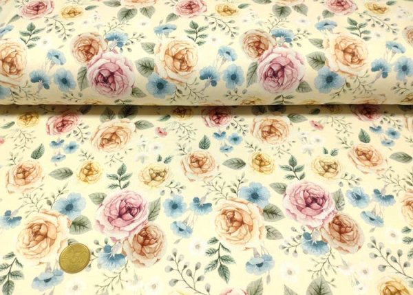 Cute Roses fabric for children by Hilco french terry with flowers