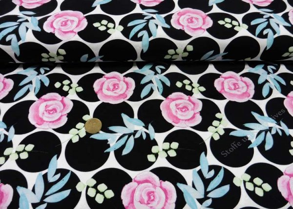 Dots Roses white black jersey Hilco fabric for kids and adults with dots and roses by Petra Laitner