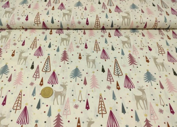 Emma christmas fabric, ecru, cotton print