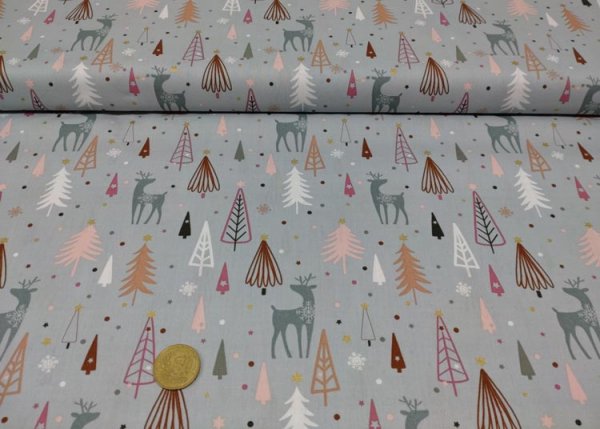 Emma christmas fabric, grey, cotton print