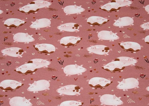 Fancy Piggy Baumwoll-Jersey mit kleinen Schweinchen ein Kinderstoff von Hilco passend zur Stoffserie Fancy Farm