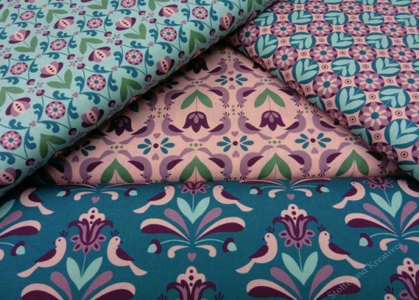 Fantasia  cotton woven fabric pink and petrol by Hilco