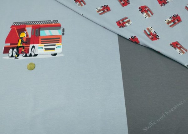 Feuerwehr Panel, grey, fabric with fire trucks