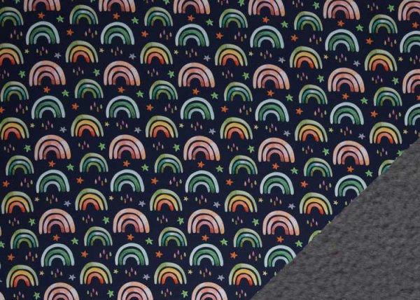 Fiete Softshell dark blue fabric with rainbows by Swafing