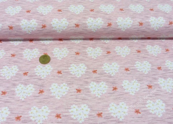 Flower Hearts jersey light pink Hilco fabric for kids