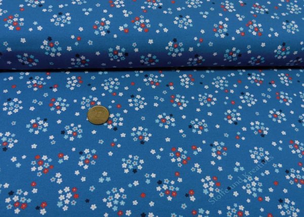 Fresh Fruits Flowers blue jersey Hilco fabric for kids with small flowers by JaTiJu