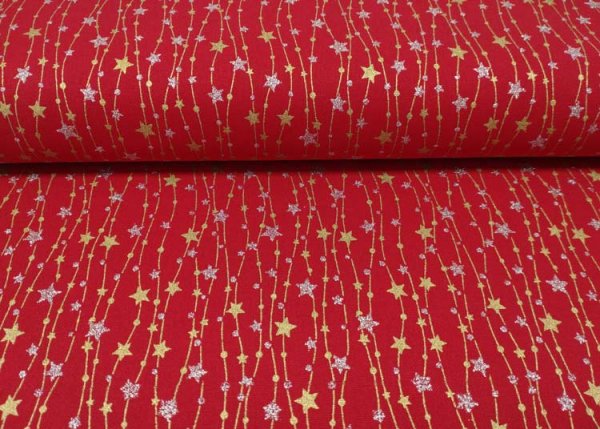 Glitzersterne christmas fabric red