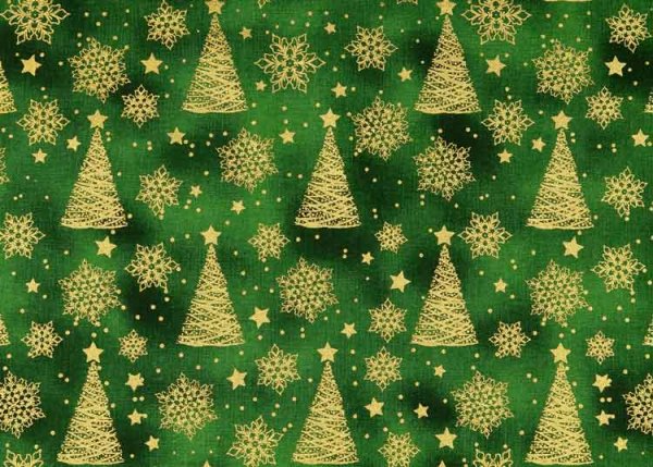 Golden Trees christmas fabric green