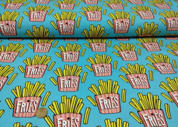 Hamburger Liebe Classics No 1 Kollektion Design OMG Fries türkis  Albstoffe Sweatstoff aus Bio-Baumwolle