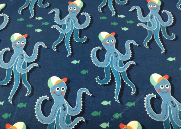 Hamburger Liebe kids kollektion Design Sea Side Otto the Octopus blau Albstoffe Jersey aus Bio-Baumwolle