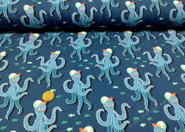 Hamburger Liebe kids kollektion Design SeaSide Otto the octopus blau Albstoffe Jersey aus Bio-Baumwolle