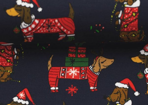 Holly Swafing Weihnachtsstoff, Sweatstoff mit Hunden für Weihnachtssweater