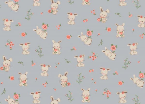 Hoppelchen organic cotton grey fabric for children with rabbits