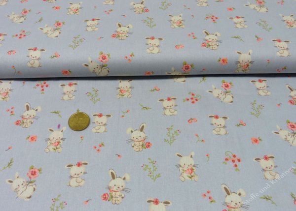 Hoppelchen organic cotton grey fabric for children with rabbits