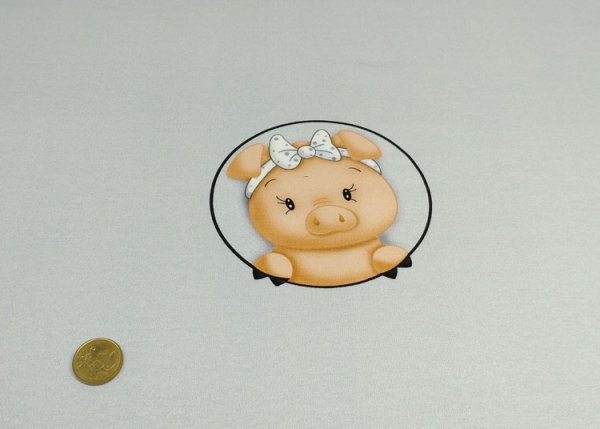 Little Miss Hilco Panel mit Schweinchen und Punkten, hellgrau, Baumwoll-Jersey Kinderstoff Jersey für Mädchen