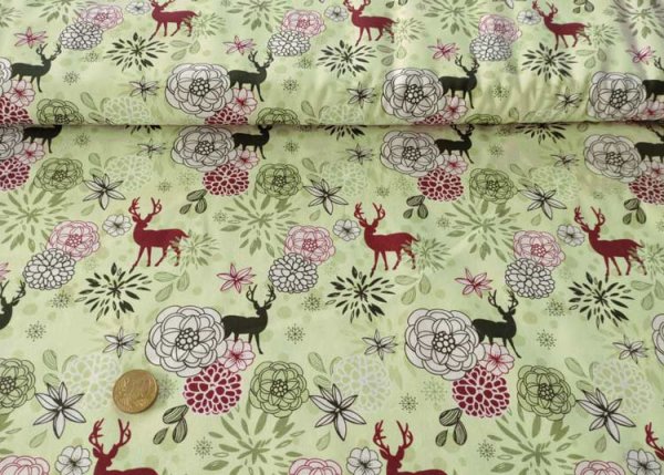 Maria christmas fabric green with deer and flowers