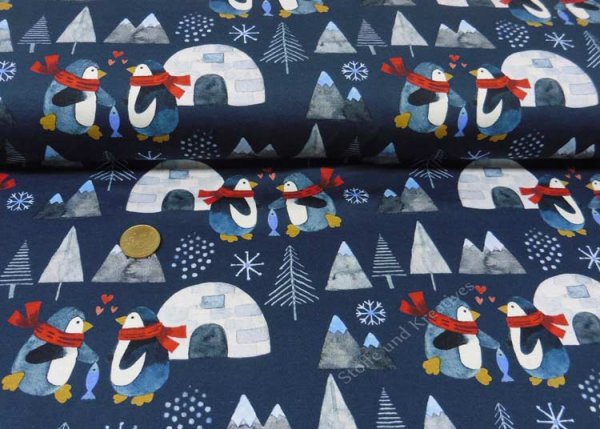 Pingu Love dark blue fabric for children by Hilco